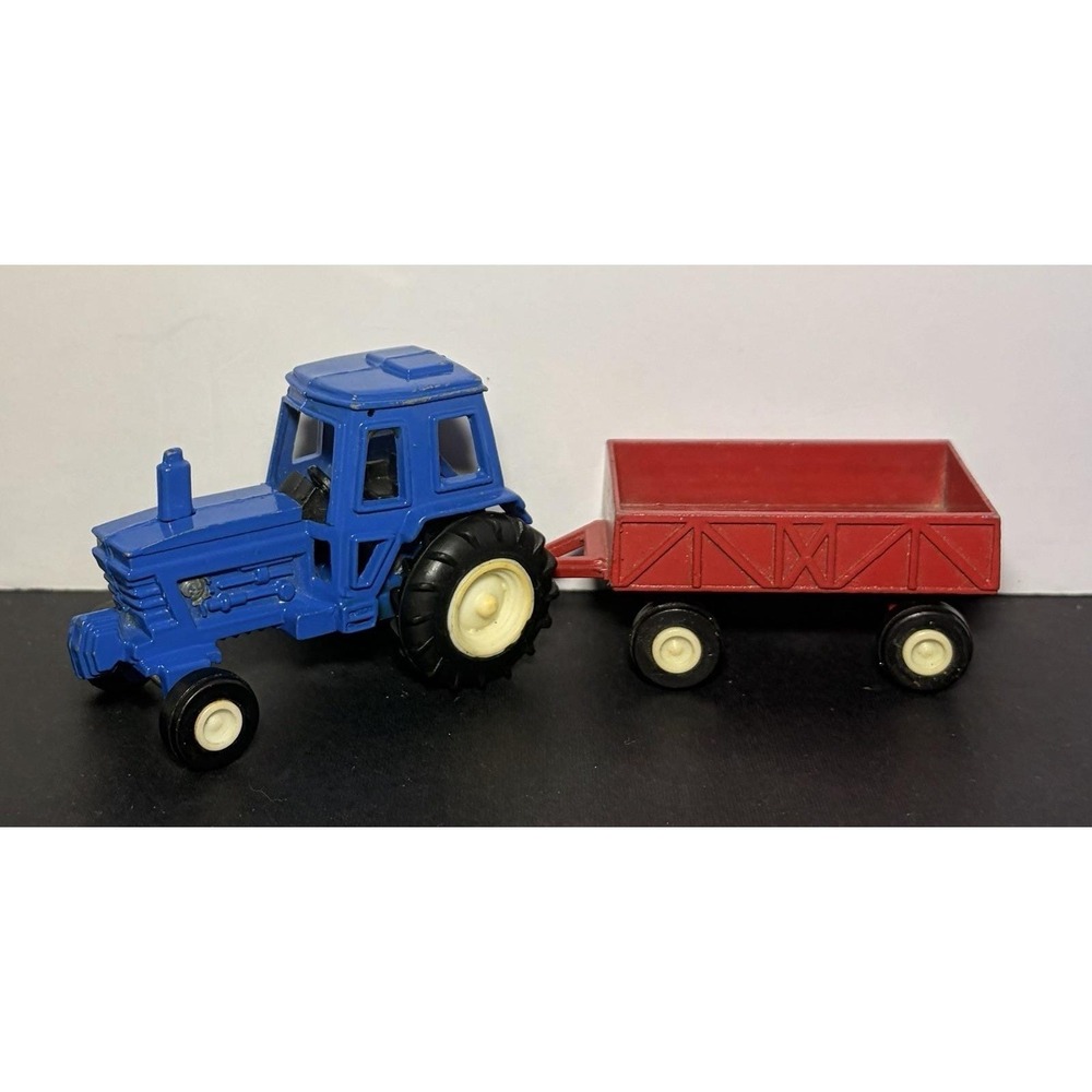 Vtg‎ Blue Farm Boy Tractor Red Farm Trailer TootsieToys Diecast Set, 1950-1990